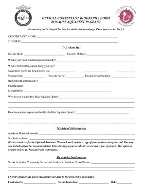 Pageant Bio Template