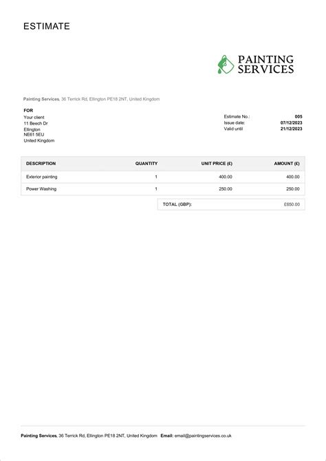 Painting Estimate Template Free Download