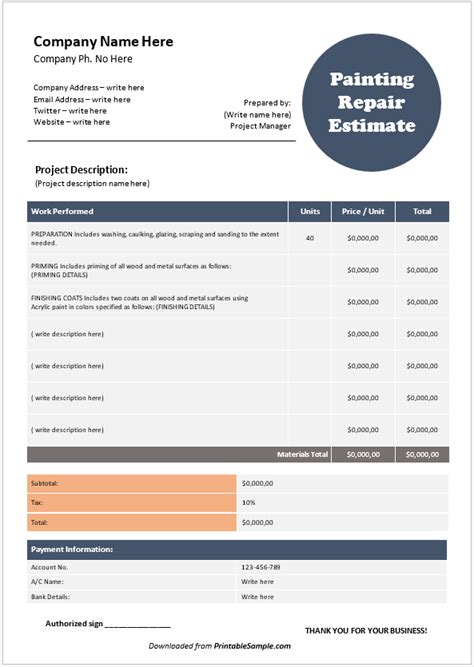 Painting Estimate Templates