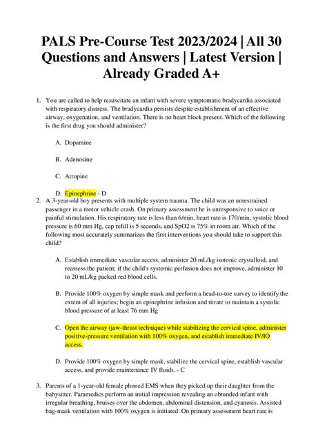 Pals Certification Test Answers Reader