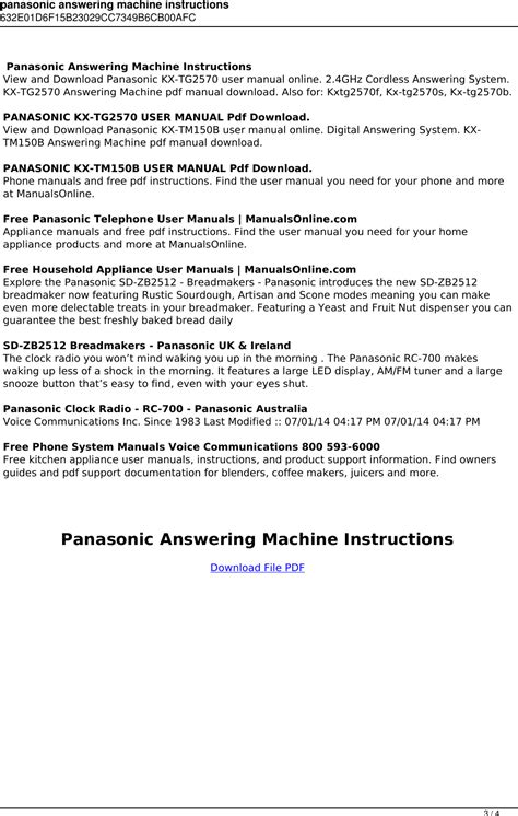 Panasonic Answer Machine Instructions Reader