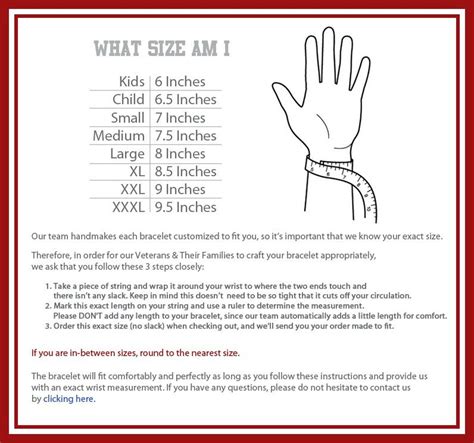 Paracord Bracelet Measurement Chart