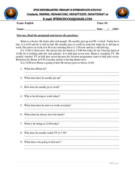 Paragraph Questions And Answers Reader