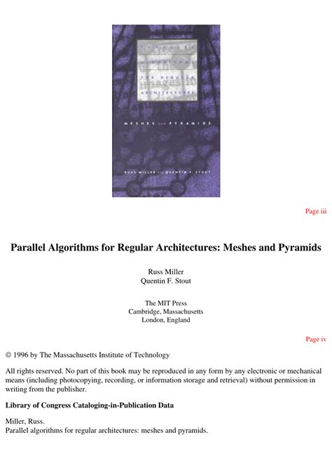 Parallel Algorithms for Regular Architectures Meshes and Pyramids MIT Press PDF