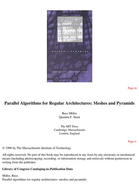 Parallel Algorithms for Regular Architectures Meshes and Pyramids MIT Press Epub