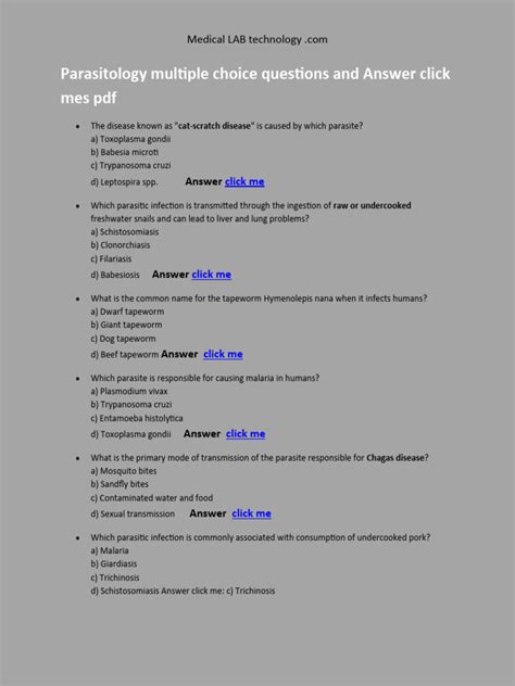 Parasitology Multiple Choice Questions And Answers Epub