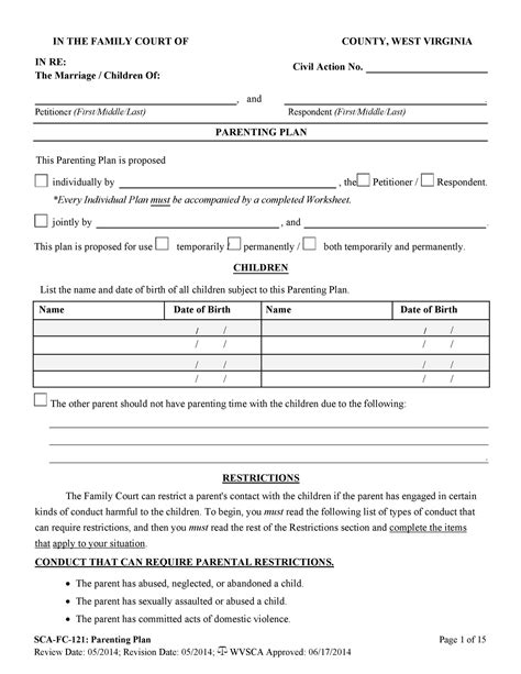 Parenting Plan Agreement Template