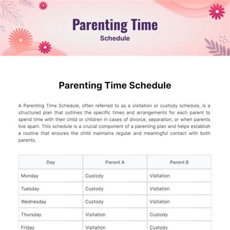 Parenting Time Holiday Schedule Mi Template