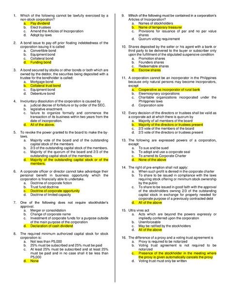 Partnership Act Multiple Choice Questions Answers Doc