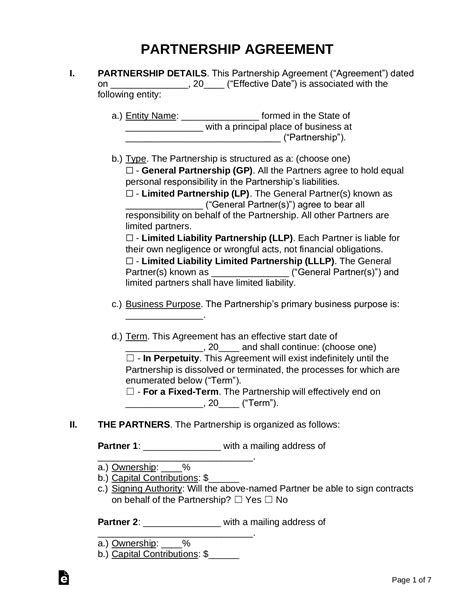 Partnership Agreement Templates