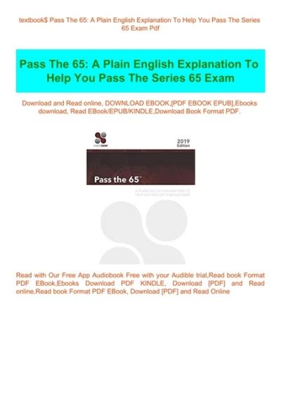 Pass The 65 A Plain English Explanation To Help You Pass The Series 65 Exam Epub
