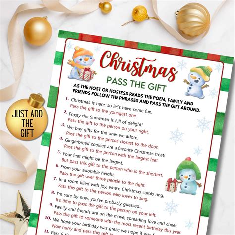 Pass The Present Christmas Game Free Printable