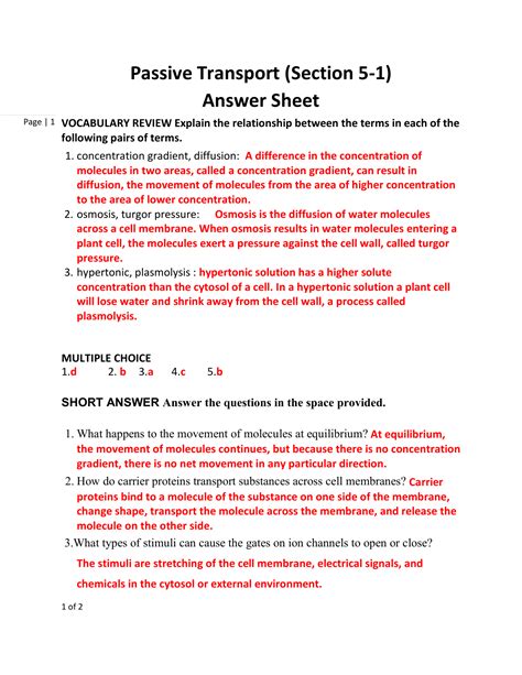 Passive Transport Worksheet Answers Epub