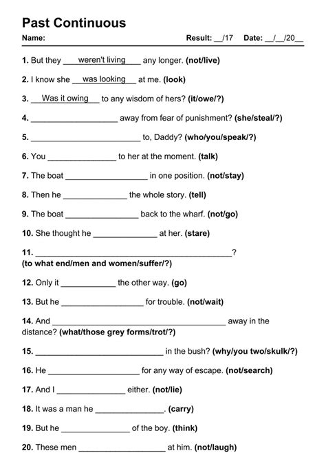Past Simple And Past Continuous Exercises With Answers Printable