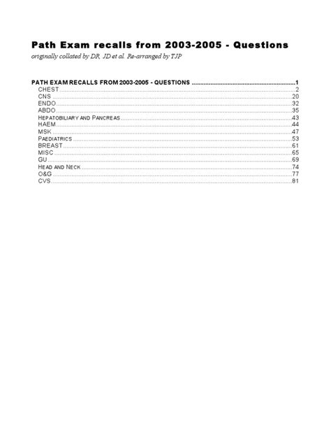 Path Exam Recalls From 2003 2005 Answers Reader