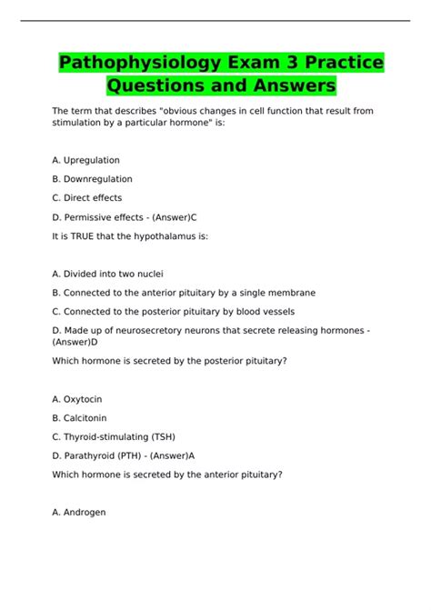 Pathophysiology Exam Questions Answers Reader