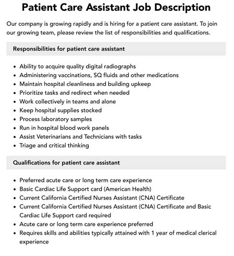 Patient Care Associate Job Description: A Comprehensive Guide