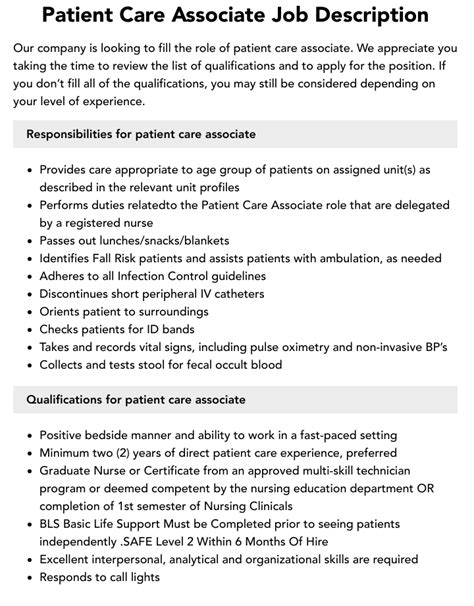 Patient Care Associate Job Description: The Role You Didn't Know You Needed