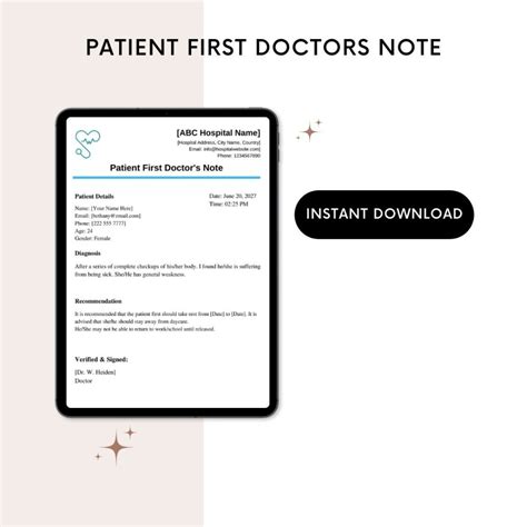 Patient First Doctors Note Template
