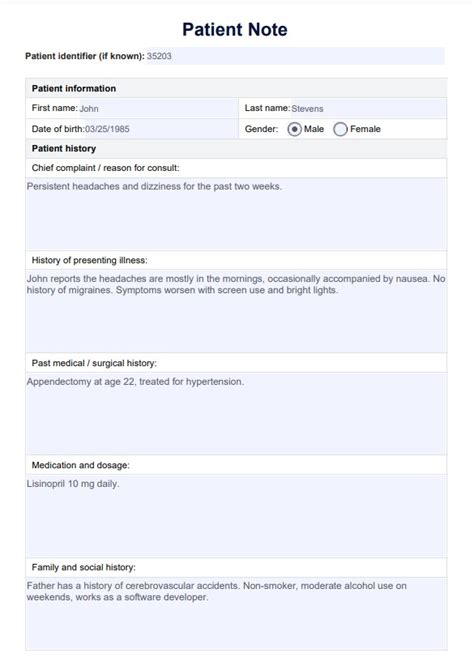 Patient Note Template