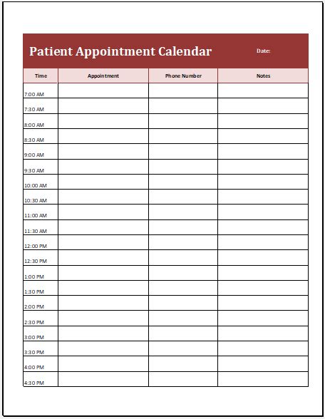 Patient Schedule Template