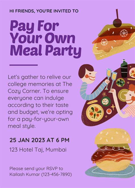 Pay For Your Own Meal Wording Invitation Template