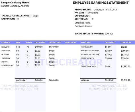 Paycheck Stub Template Free