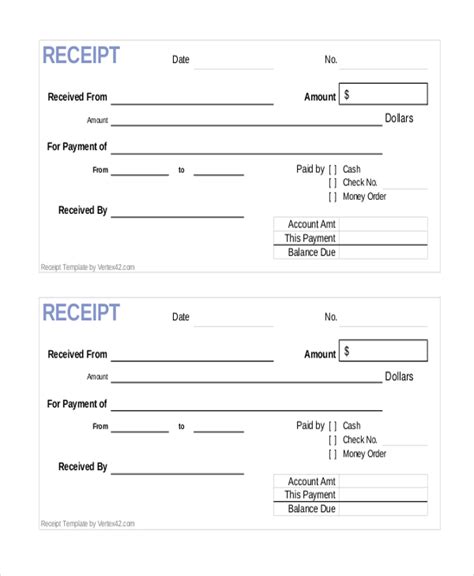 Payment Receipt Form Template