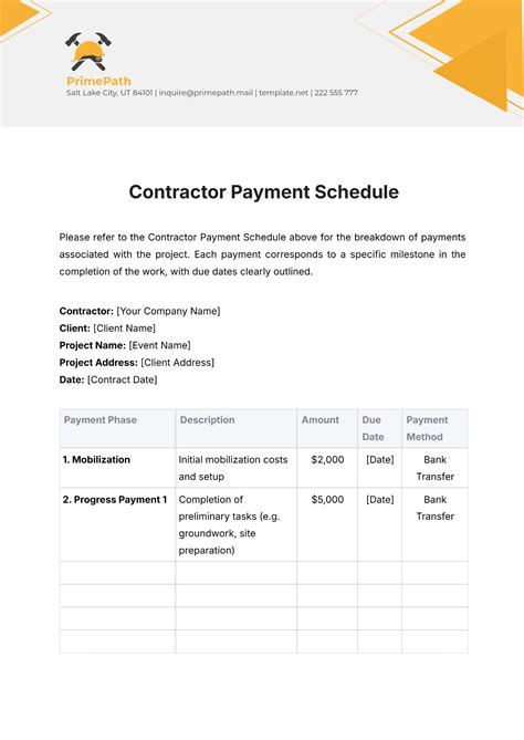 Payment Schedule For Contractors Template