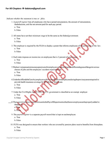 Payroll Accounting Cengage Quiz Answers Ch 9 PDF