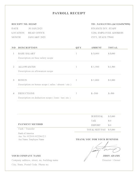 Payroll Receipt Template