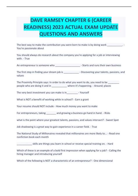 Pdf Dave Ramsey Chapter 6 Money In Review Answers Doc