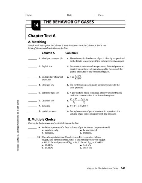 Pearson Chemistry Workbook Behavior Of Gases Answers PDF