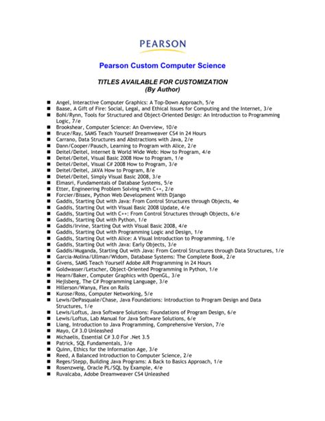 Pearson Custom Computer Science Palm Beach State College Tools for Structured and Object Oriented Design Reader