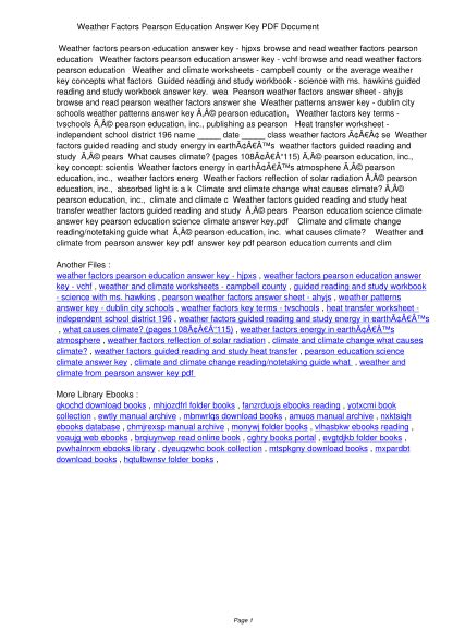 Pearson Education Answer Key Weather Investigation Doc