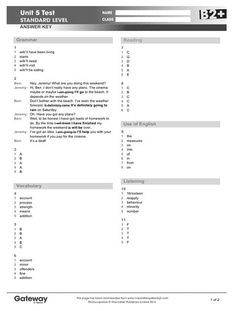 Pearson Education Unit 5 Test Answer Reader