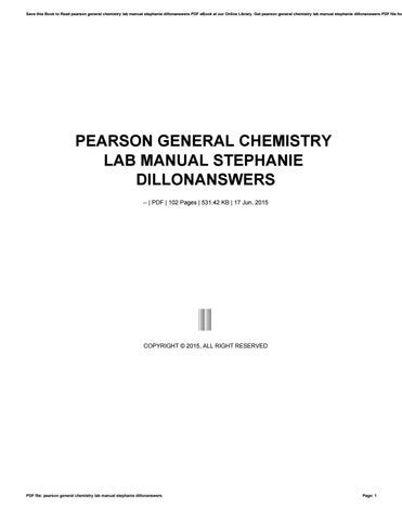 Pearson General Chemistry Lab Manual Stephanie Dillonanswers Epub