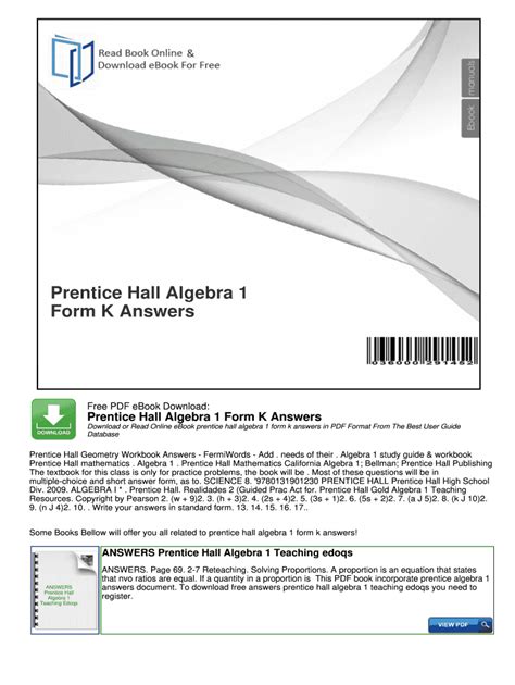 Pearson Prentice Hall Algebra 1 Answer Key Kindle Editon