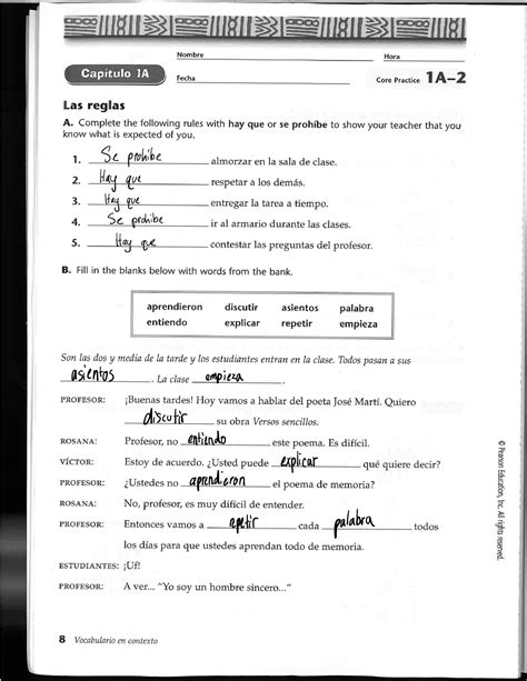 Pearson Spanish Workbook Answer Reader