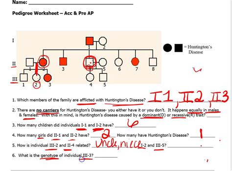 Pedigree Worksheet Answers Huntington39s Disease Reader