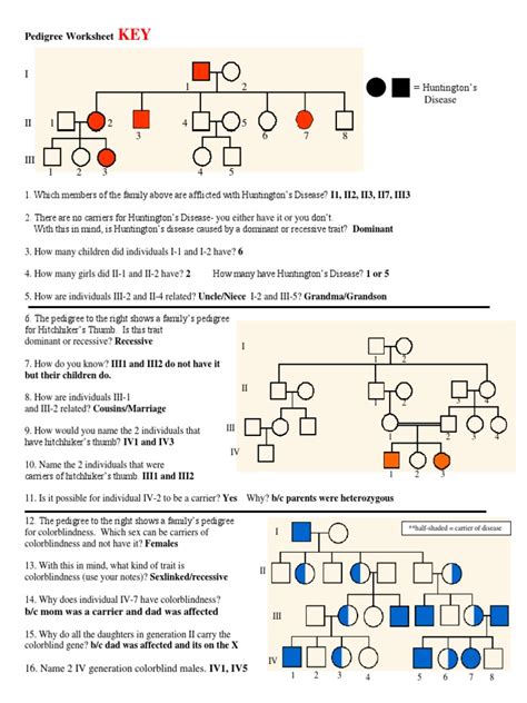 Pedigree Worksheet Answers Key Doc