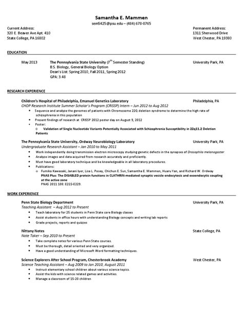 Penn State Resume Template