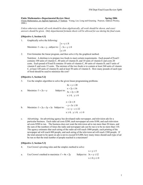 Perason Finite Math Final Exam Answers Reader