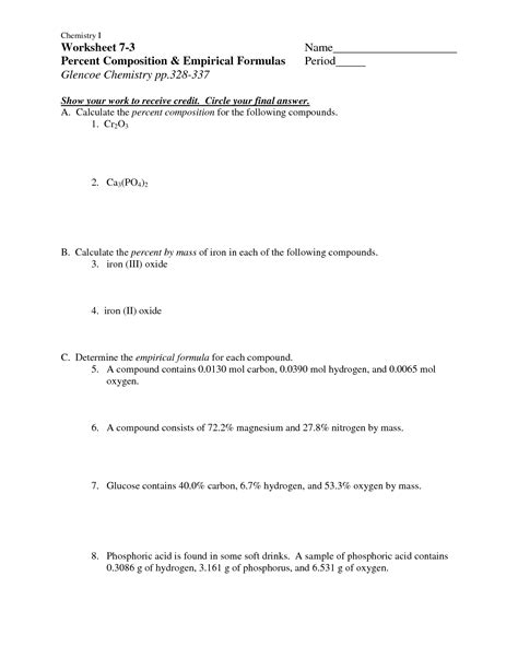 Percent Composition And Empirical Formula Answer Key PDF