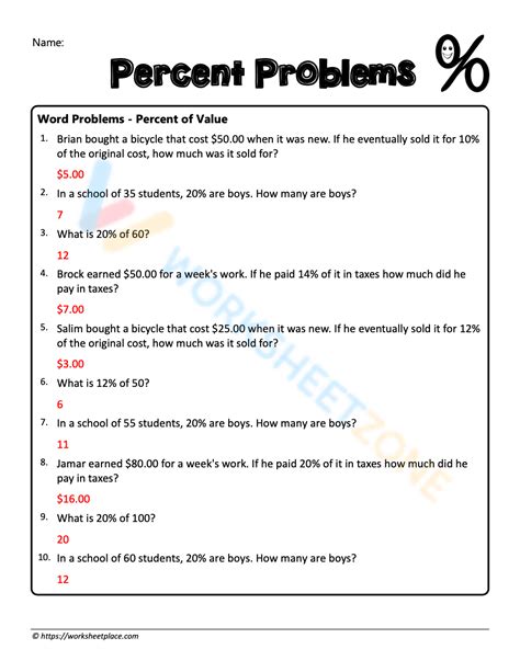 Percent Word Problems Worksheet Answers Kindle Editon