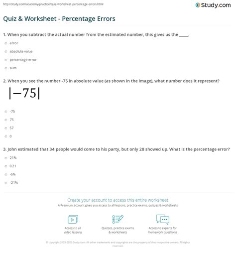 Percentage Error Answers Epub