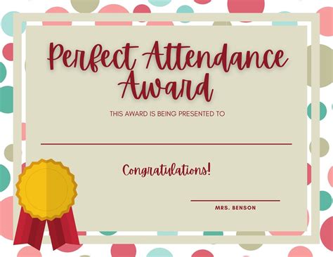 Perfect Attendance Award Template
