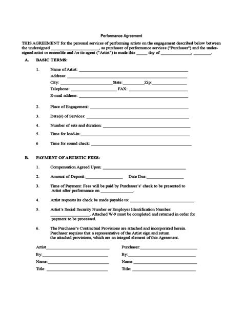 Performance Agreement Template Free