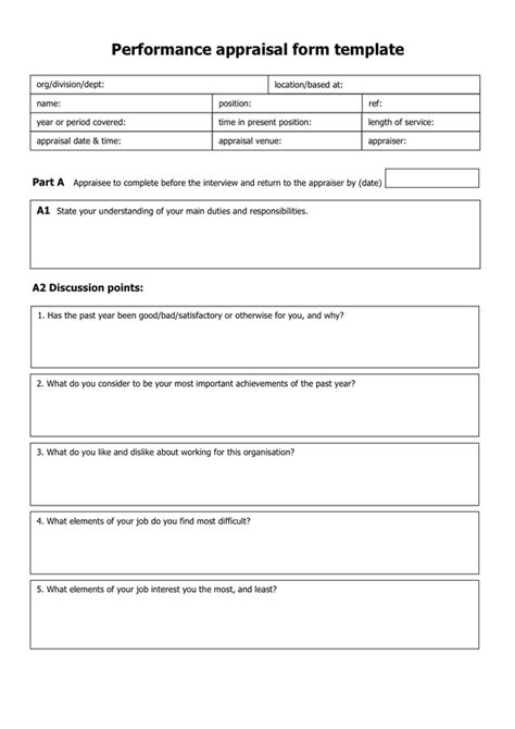 Performance Appraisal Form Template