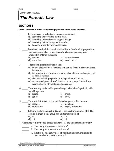 Periodic Law Answer Sheet Epub